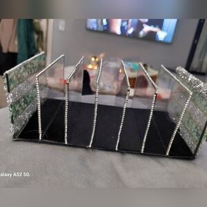 Bling handmade make up pallet Silver & green Rhinestone Black Velvet